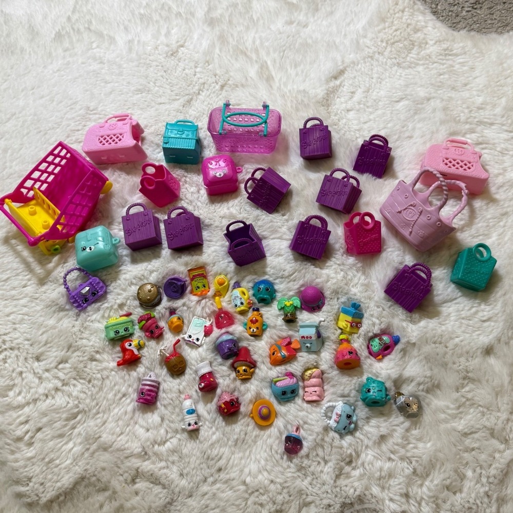 LOT OF 55 Shopkins Mixed Shopping Cart Bags Food Moose Kawaii Dessert Toys